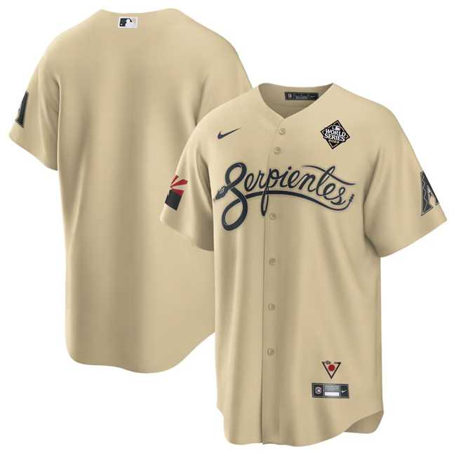 Mens Arizona Diamondbacks Blank Gold 2023 World Series City Connect Cool Base Stitched Jersey Dzhi